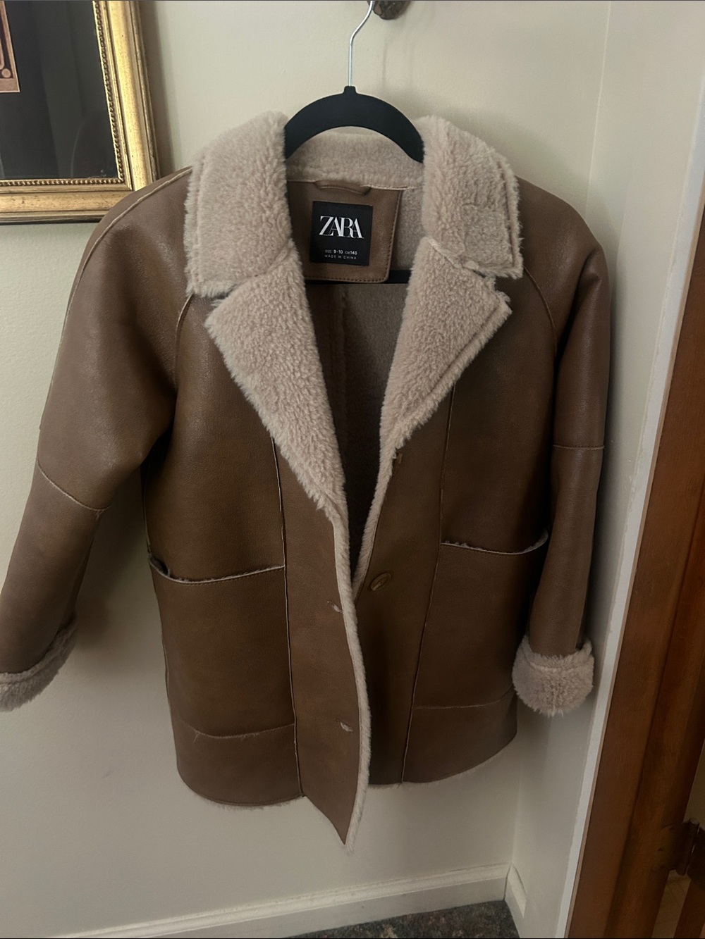 Zara Brown Coat with Cream Shearling Collar